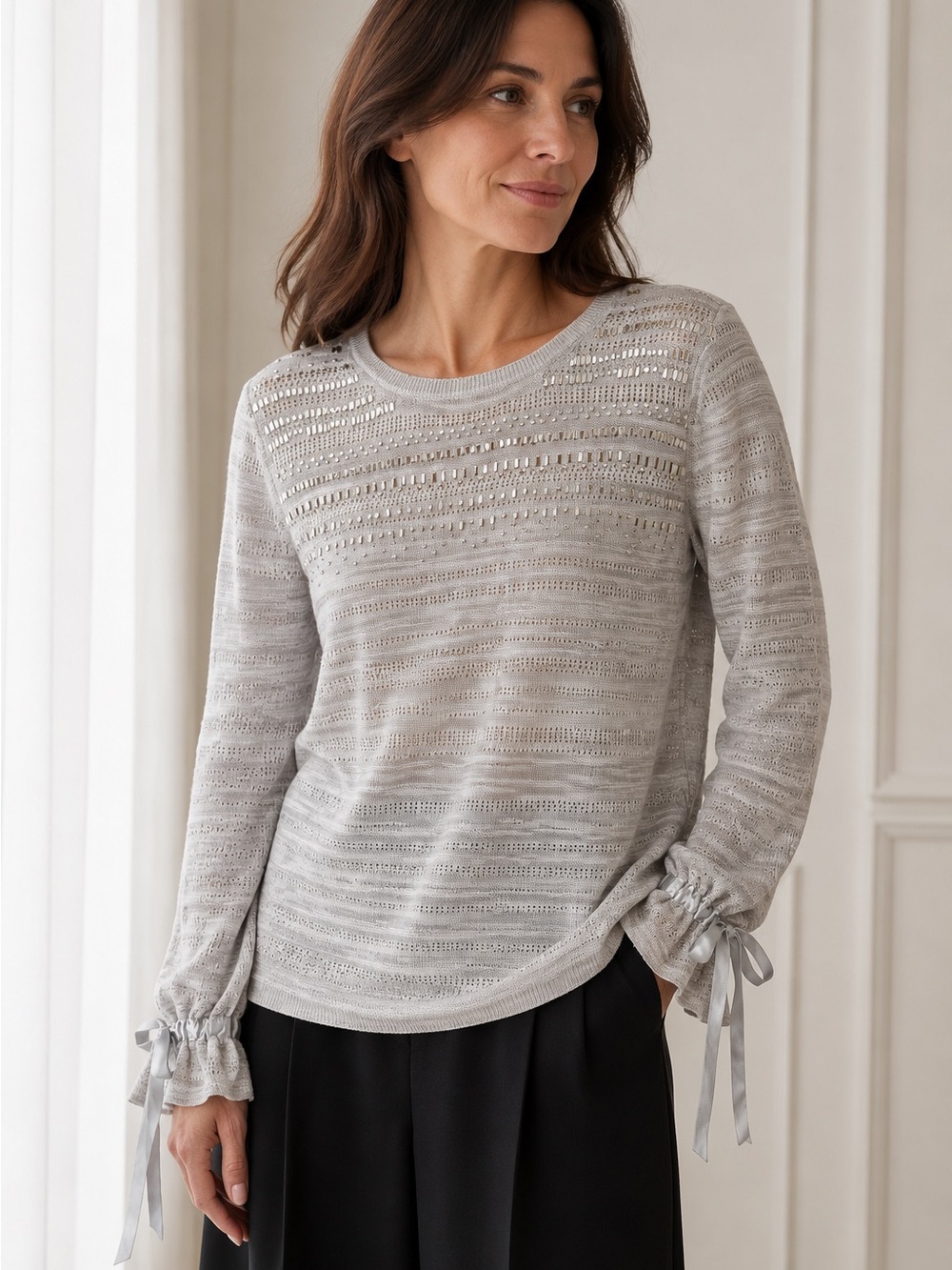 White House Black Market Embellished Open-Knit Sweater